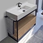 Scarabeo 5124-SOL1-89 Console Sink Vanity With Ceramic Sink and Natural Brown Oak Drawer, 43 Inch